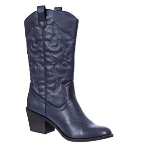 Navy Blue Embroidered Modern Western Cowboy Boots